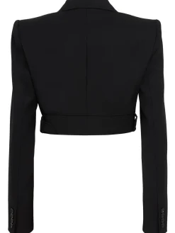 Blazer cropped in lana grain de poudre