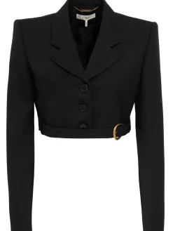 Blazer cropped in lana grain de poudre
