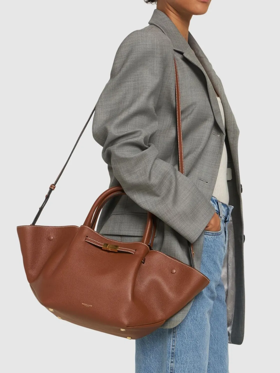Borsa shopping midi New York in pelle martellata