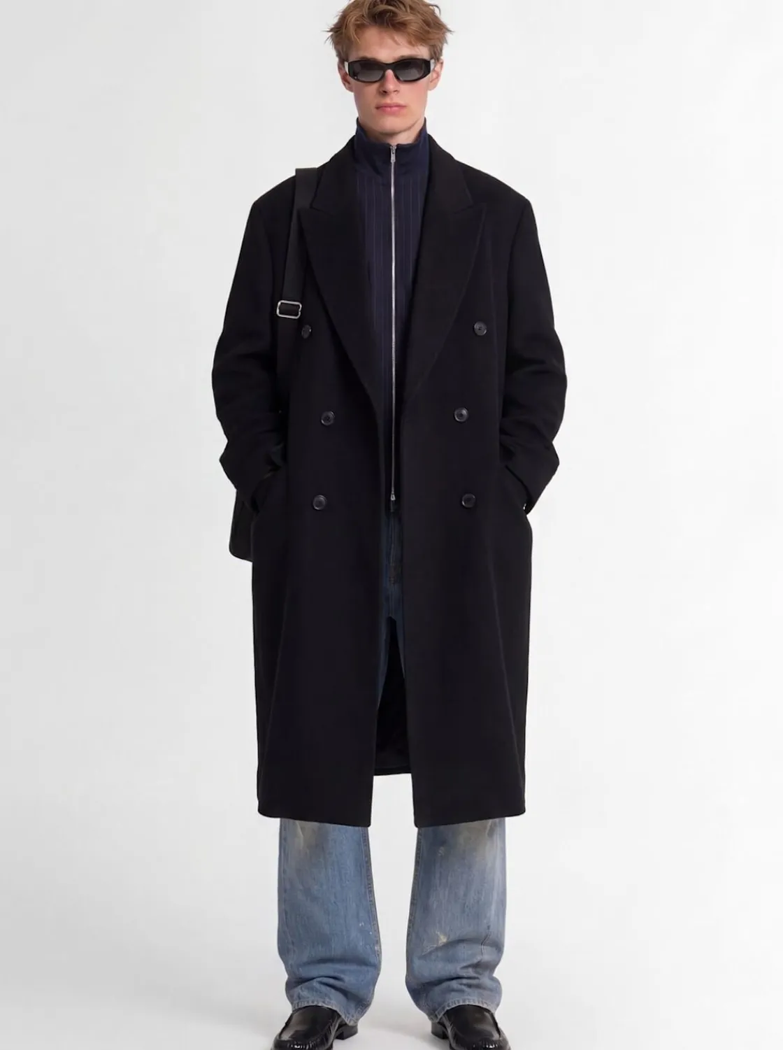 Cappotto doppiopetto in misto mohair