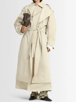 Cappotto lungo in misto cotone con cintura