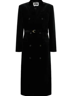 Cappotto lungo in velluto di cotone con cintura