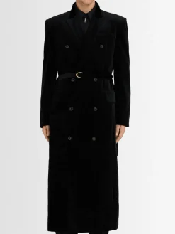 Cappotto lungo in velluto di cotone con cintura