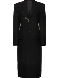 Cappotto midi in lana con spilla