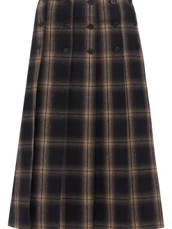 Checked cotton midi skirt