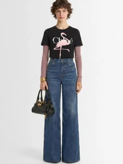 Cotton jersey t-shirt w/ flamingo print
