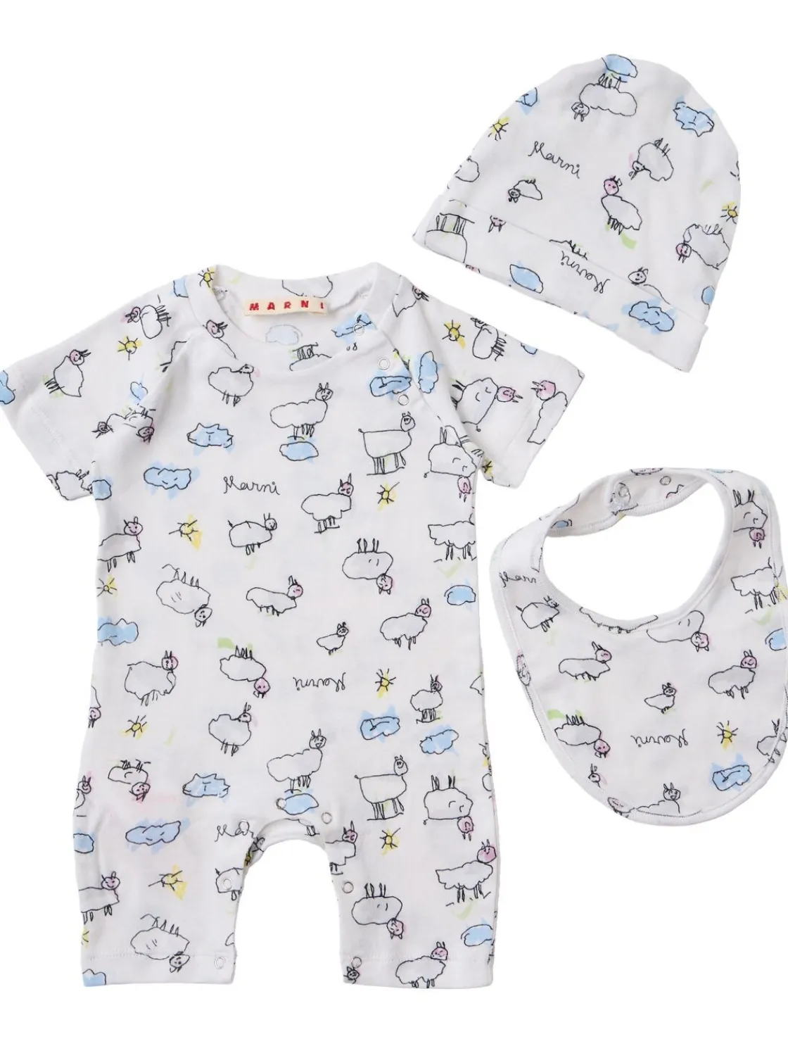 Cotton logo romper, hat & bib