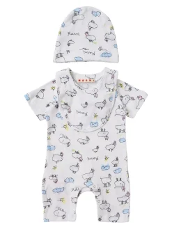 Cotton logo romper, hat & bib
