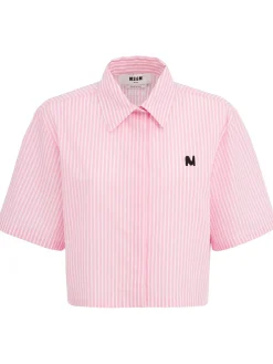 Cropped short sleeve cotton shirt