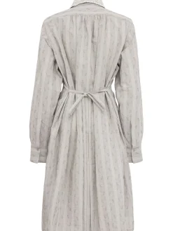 Ditsy striped cotton long sleeve dress