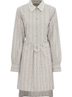 Ditsy striped cotton long sleeve dress