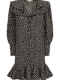 Dot print silk jacquard mini dress