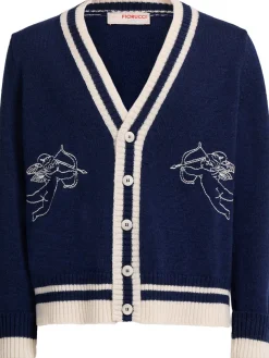 Double cupid embroidered wool cardigan