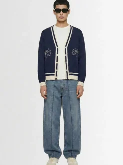 Double cupid embroidered wool cardigan