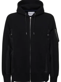 Felpa in cotone e twill di nylon / cappuccio