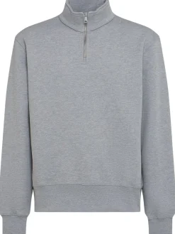 Felpa in cotone felpato con mezza zip