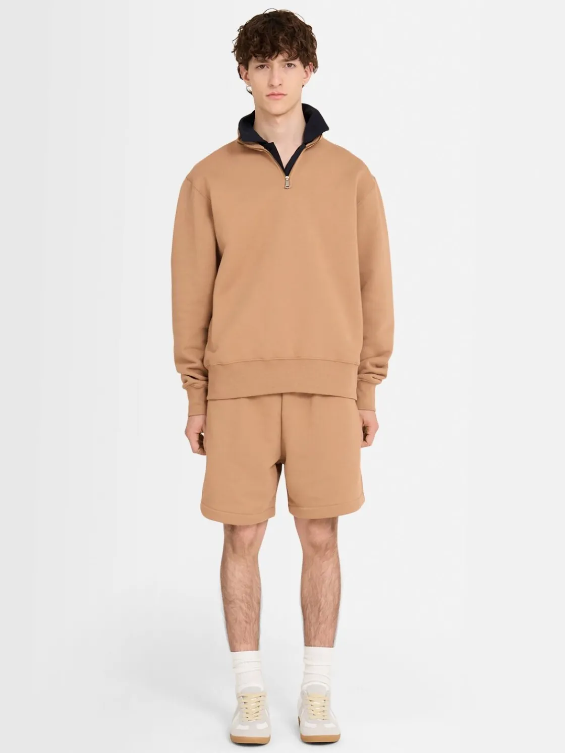 Felpa in cotone felpato con mezza zip