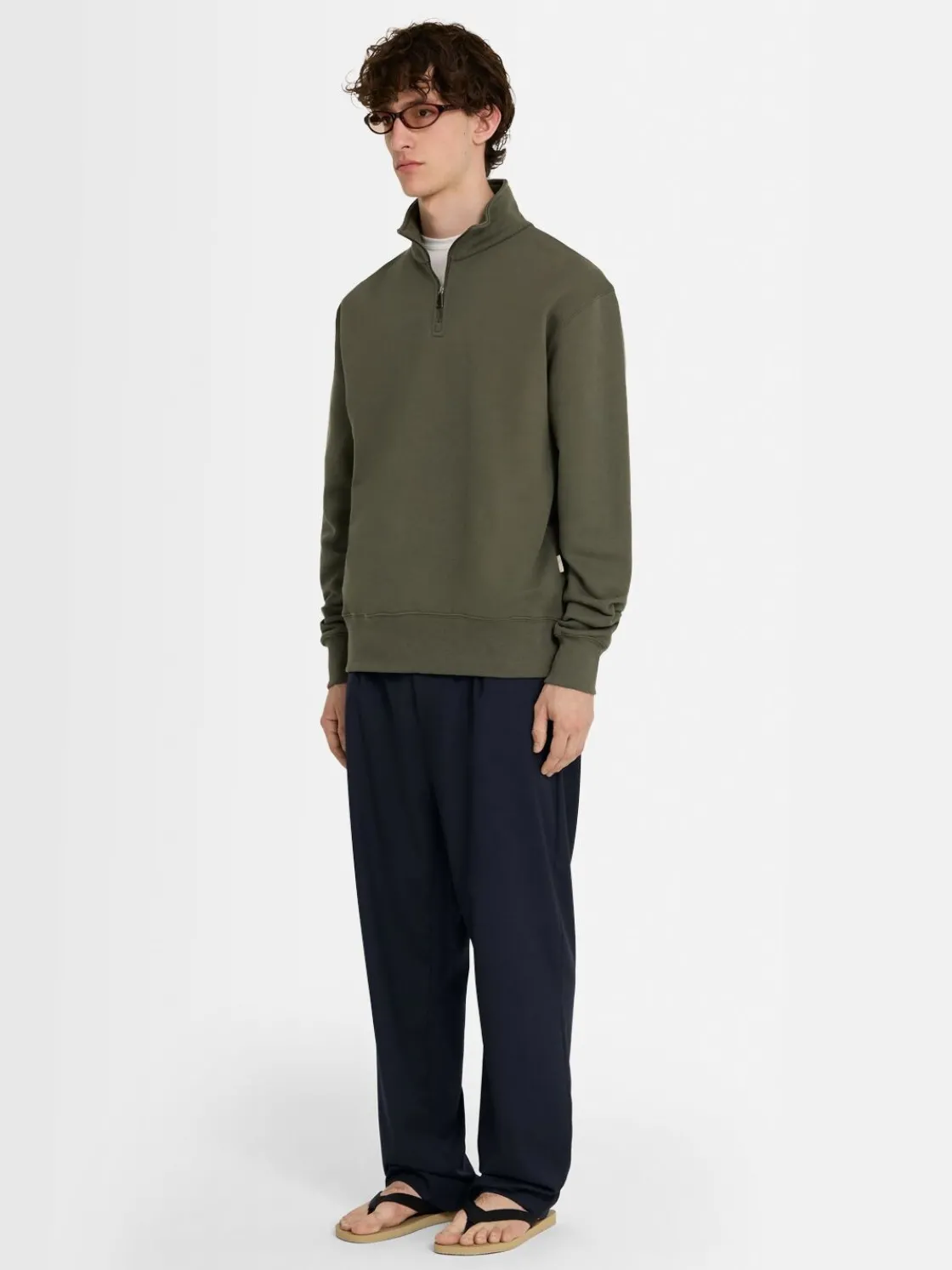 Felpa in cotone felpato con mezza zip