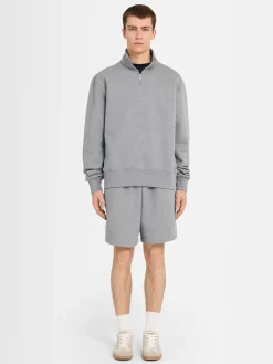 Felpa in cotone felpato con mezza zip