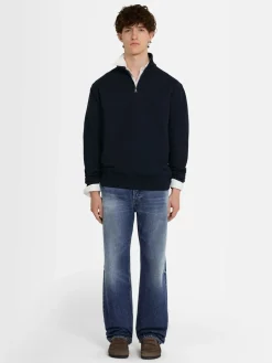 Felpa in cotone felpato con mezza zip