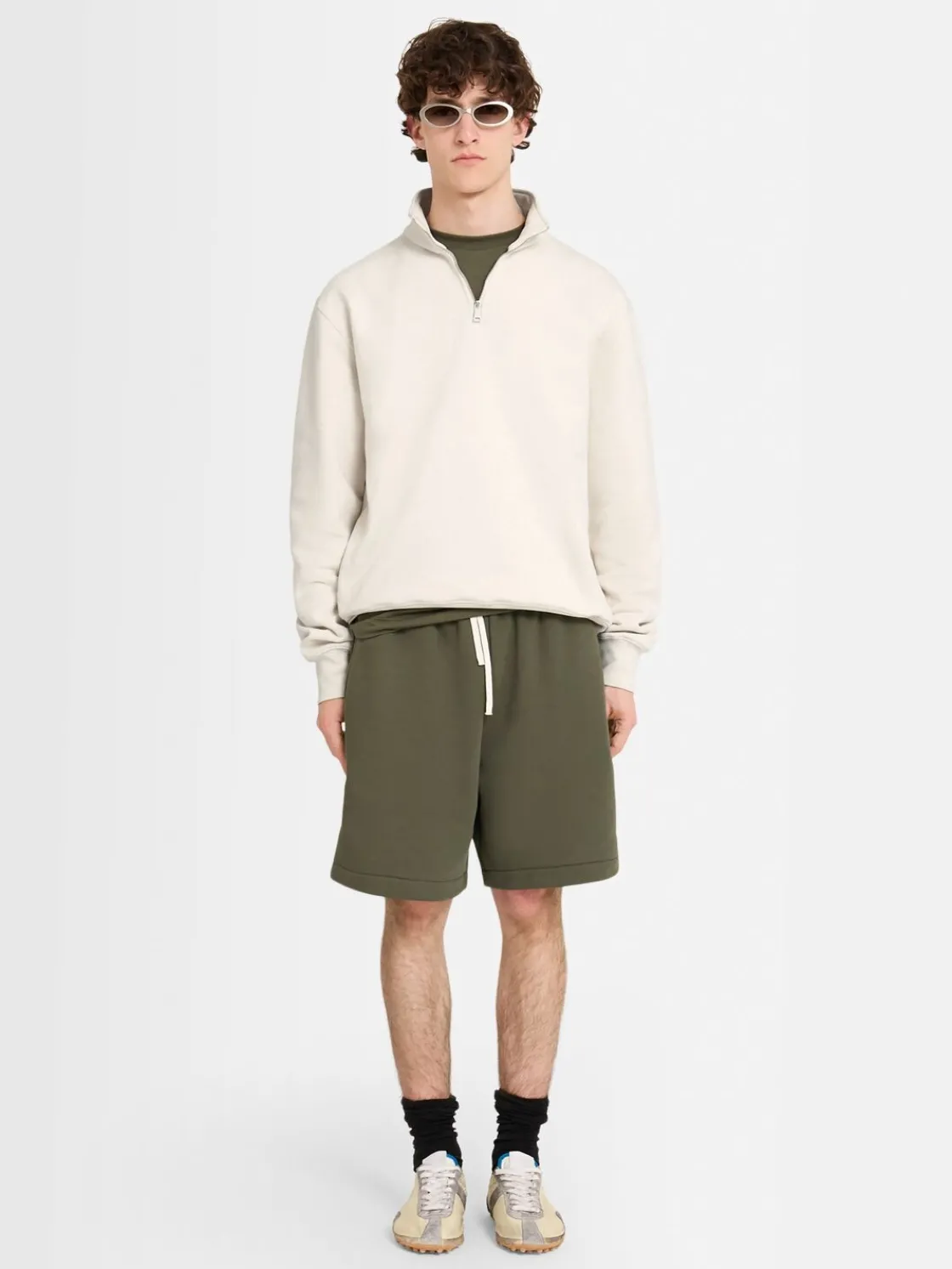 Felpa in cotone felpato con mezza zip