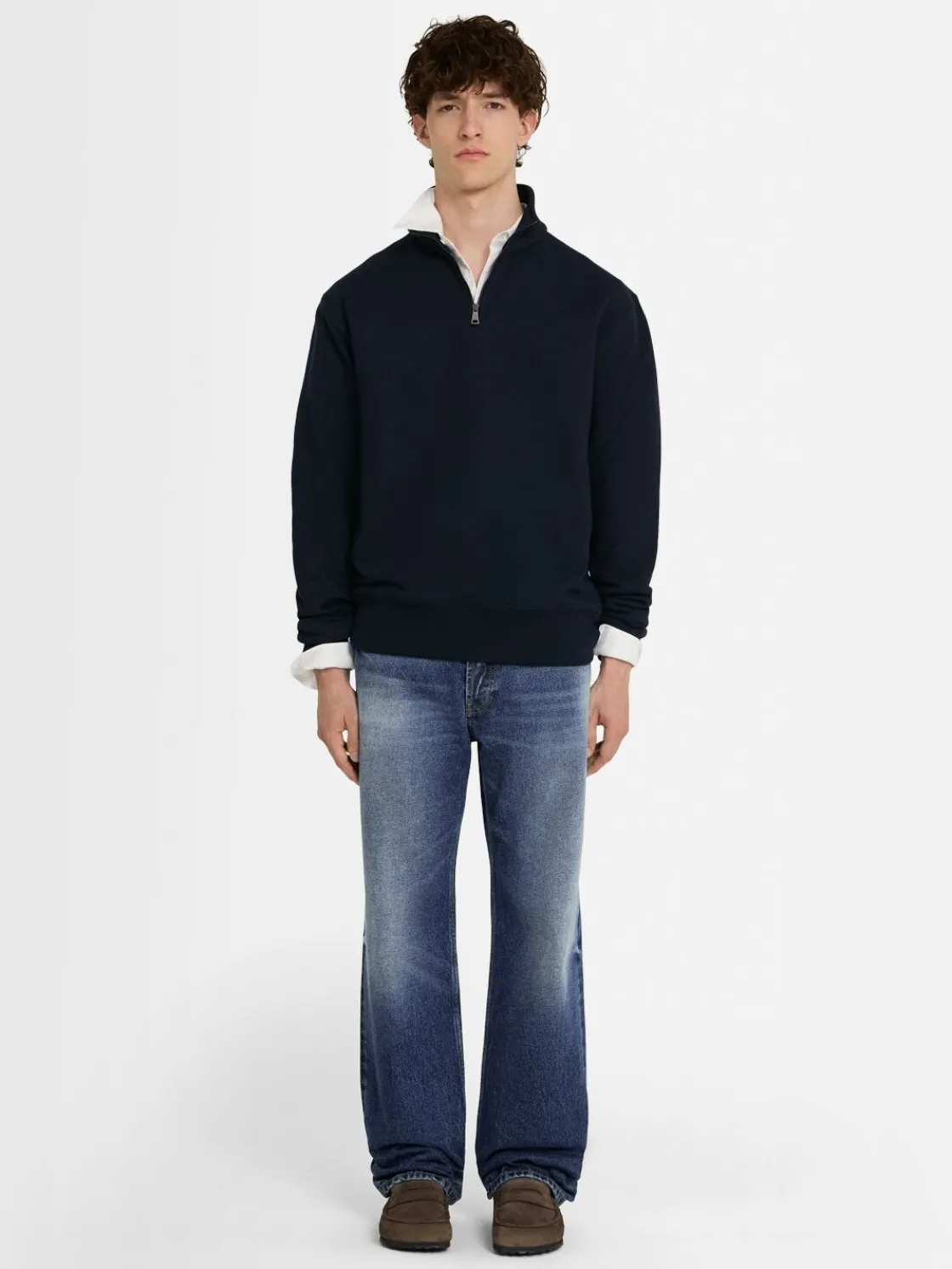 Felpa in cotone felpato con mezza zip