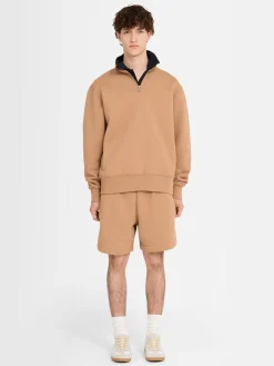 Felpa in cotone felpato con mezza zip