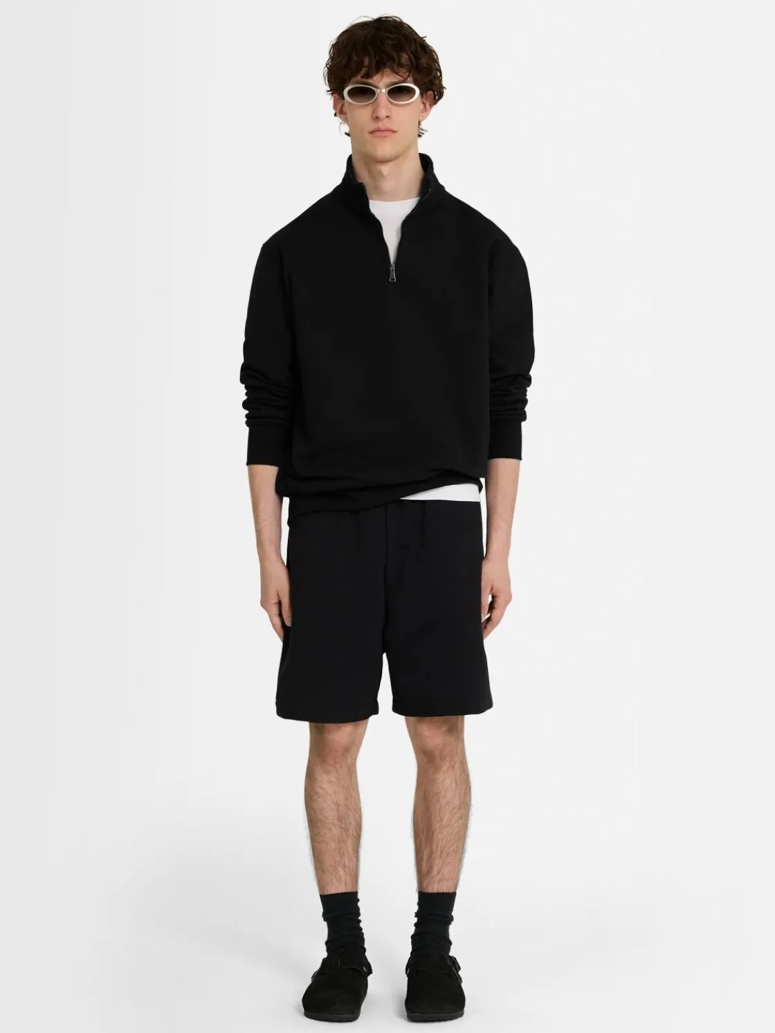 Felpa in cotone felpato con mezza zip