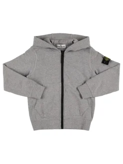 Felpa in jersey di cotone con zip e cappuccio