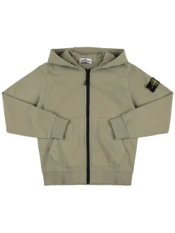 Felpa in jersey di cotone con zip e cappuccio