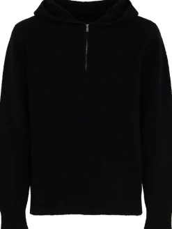 Felpa in maglia di lana con mezza zip e cappuccio