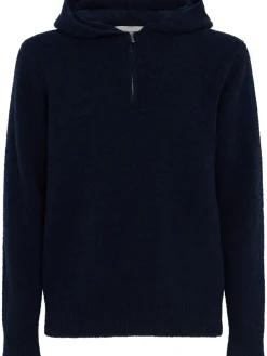 Felpa in maglia di lana con mezza zip e cappuccio