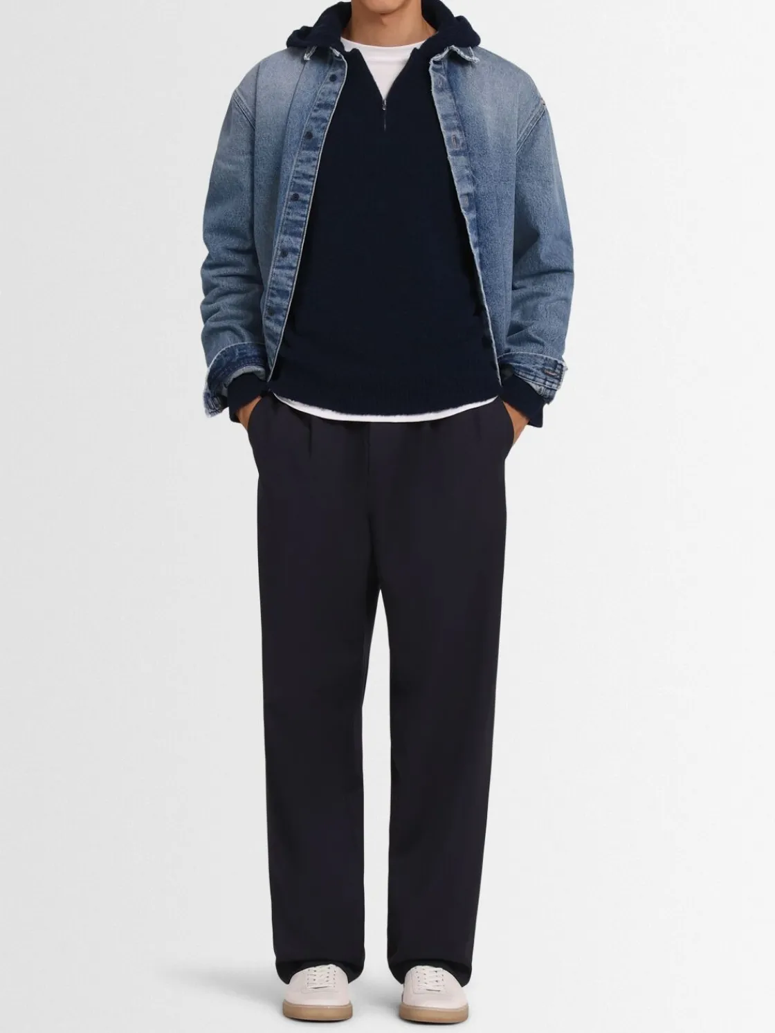 Felpa in maglia di lana con mezza zip e cappuccio