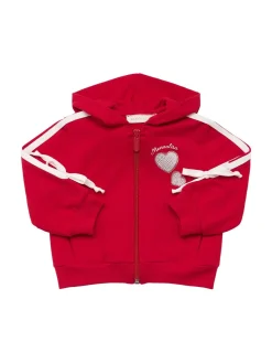 Felpa in misto cotone con zip e cappuccio