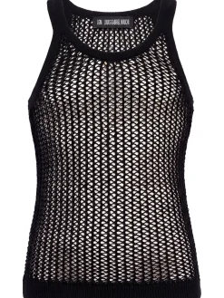 Fishnet linen & cotton tank top