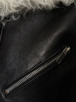 Giacca biker in pelle e shearling / cappuccio