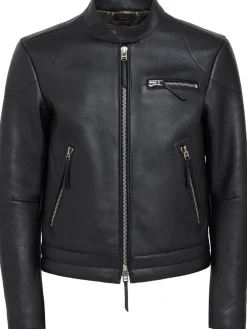 Giacca biker in pelle martellata