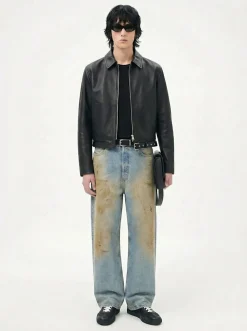 Giacca in pelle con zip e cintura