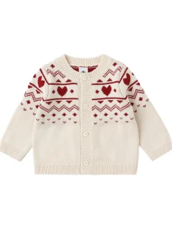 Jacquard knit wool blend cardigan