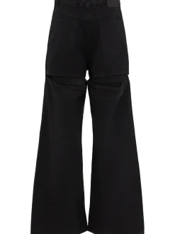 Jeans ampi in tela washed con cutout