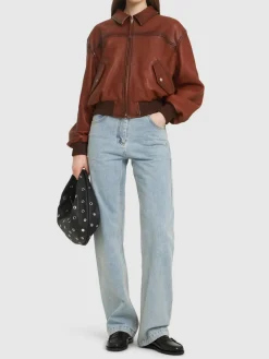 Jeans dritti vita media in denim