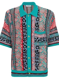 Knitted cotton blend short sleeve shirt