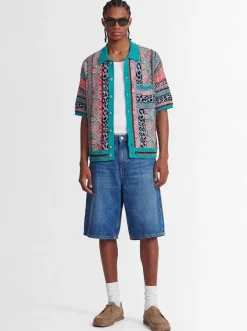 Knitted cotton blend short sleeve shirt