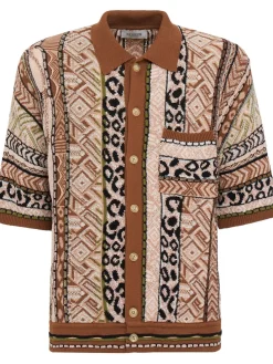 Knitted cotton blend short sleeve shirt