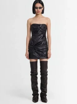 Leather strapless mini dress
