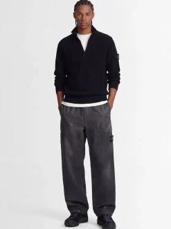 Logo cotton half zip knit sweater