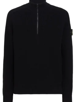 Logo cotton half zip knit sweater