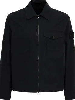 Logo cotton zip-up overshirt