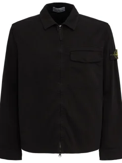 Logo cotton zip-up shirt jacket