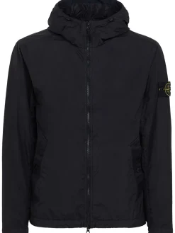 Logo patch nylon zip-up hooded jacket